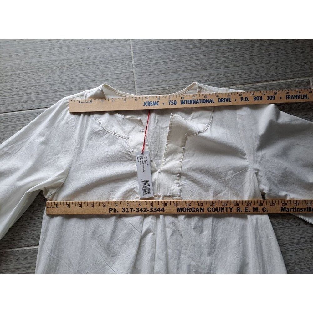 New Frances Valentine White Cotton Poplin Easy Dress  Nubs Lagenlook Pockets M - Picture 12 of 16